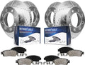Front and Rear Drilled Slotted Disc Brake Rotors with Ceramic Pads 8pc Set T319123