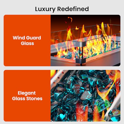 43 Inch Propane Fire Pit Table with Glass Rocks and Cover F9563