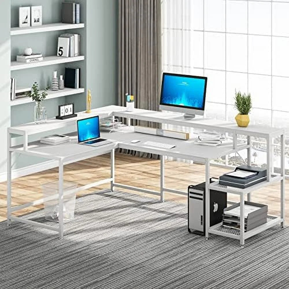 69 Inch L Shaped Desk with Monitor Stand Black L302