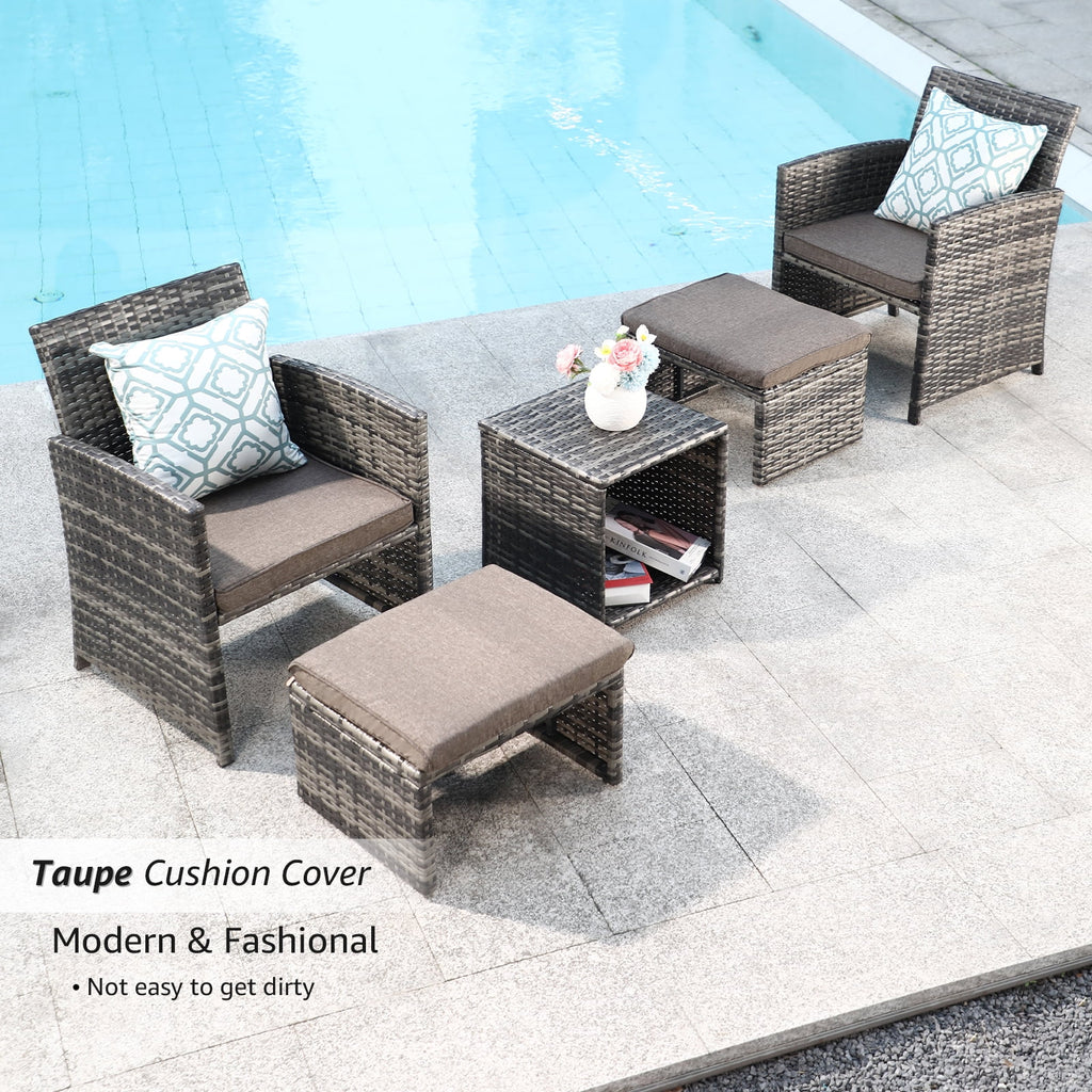 Patio Chairs Chat Set with Ottoman Coffee Table and Pillows V821802