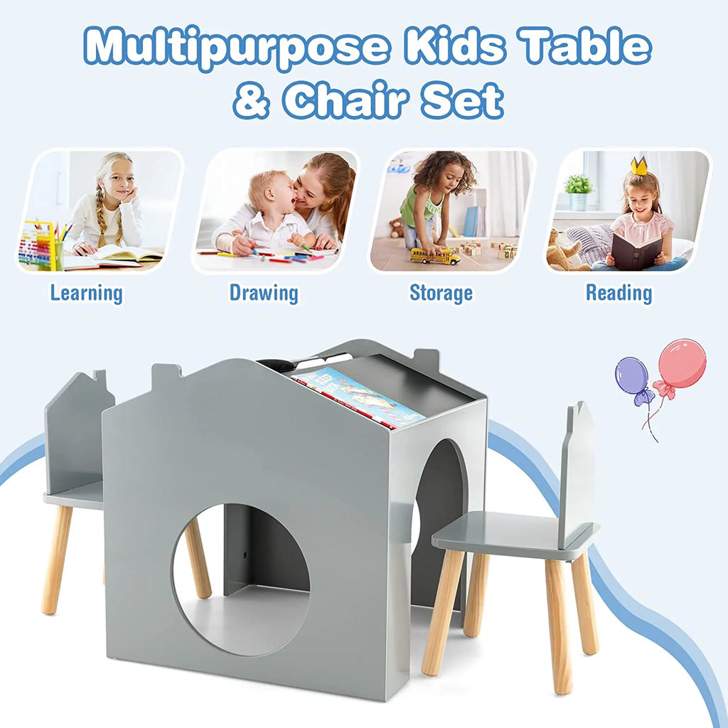 Kids Wood Table and Chair Set with Blackboard K792028