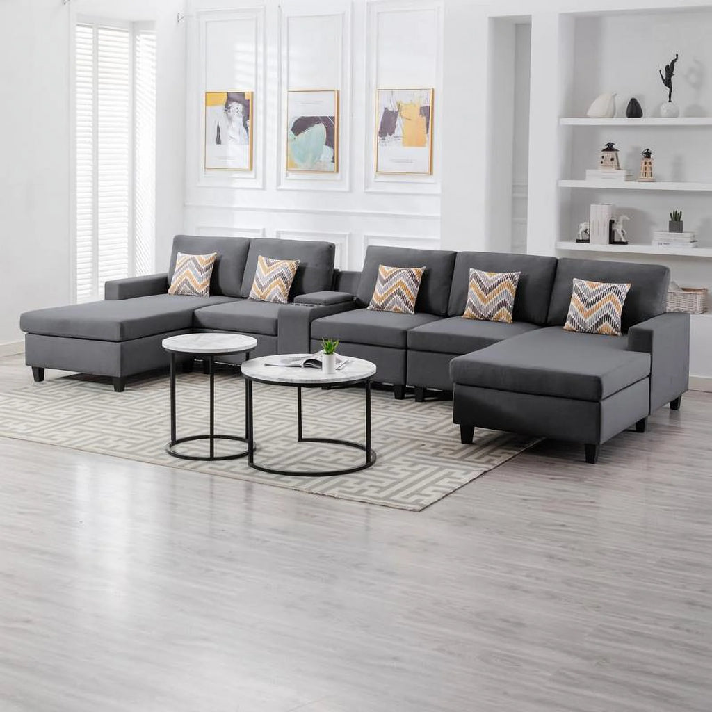 Gray Fabric 6Pc Double Chaise Sectional N585464
