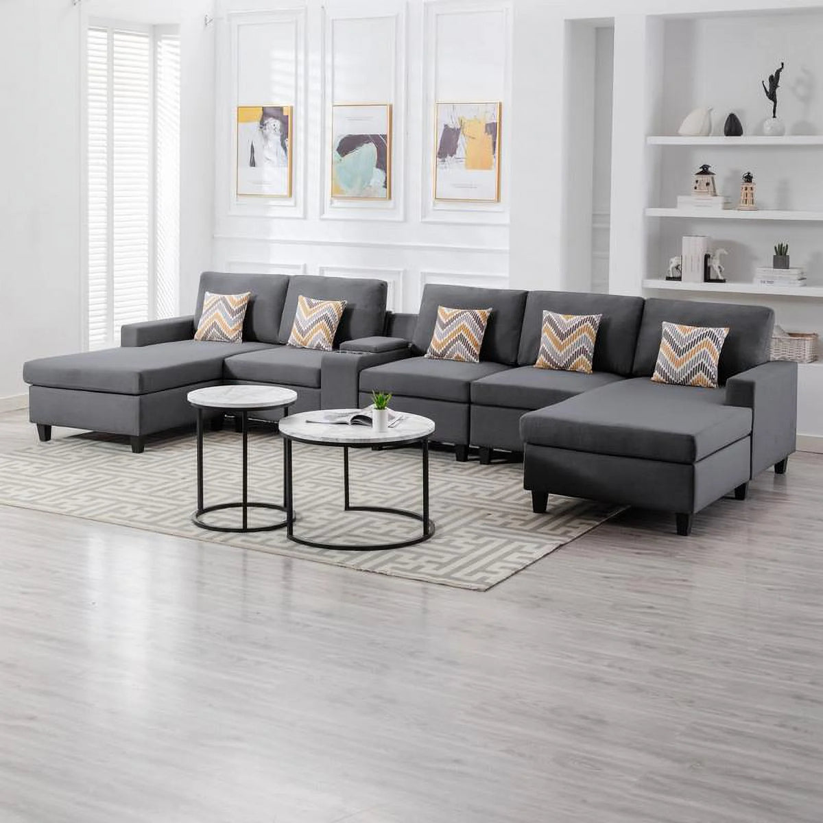Gray Fabric 6Pc Double Chaise Sectional N585464