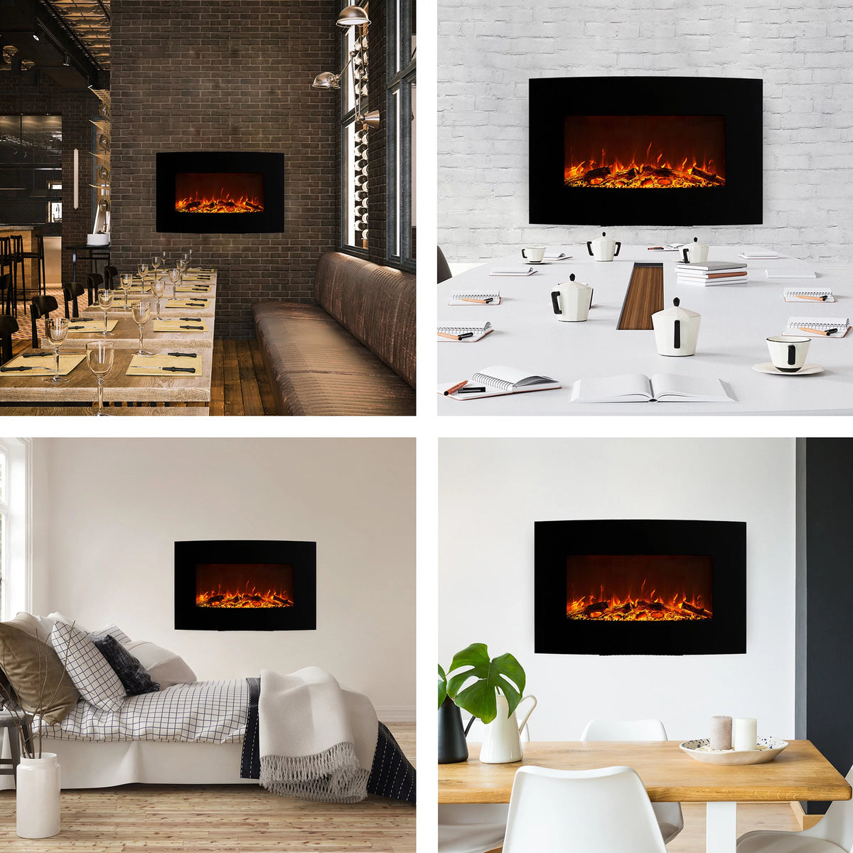 36-inch Wall Mount Curved Electric Fireplace with Remote F414710