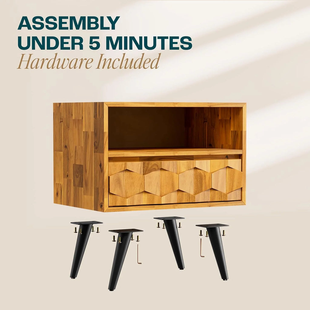 Solid Wood 1 Drawer Nightstand I142