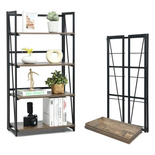 4-Tier Folding Industrial Bookshelf X6115