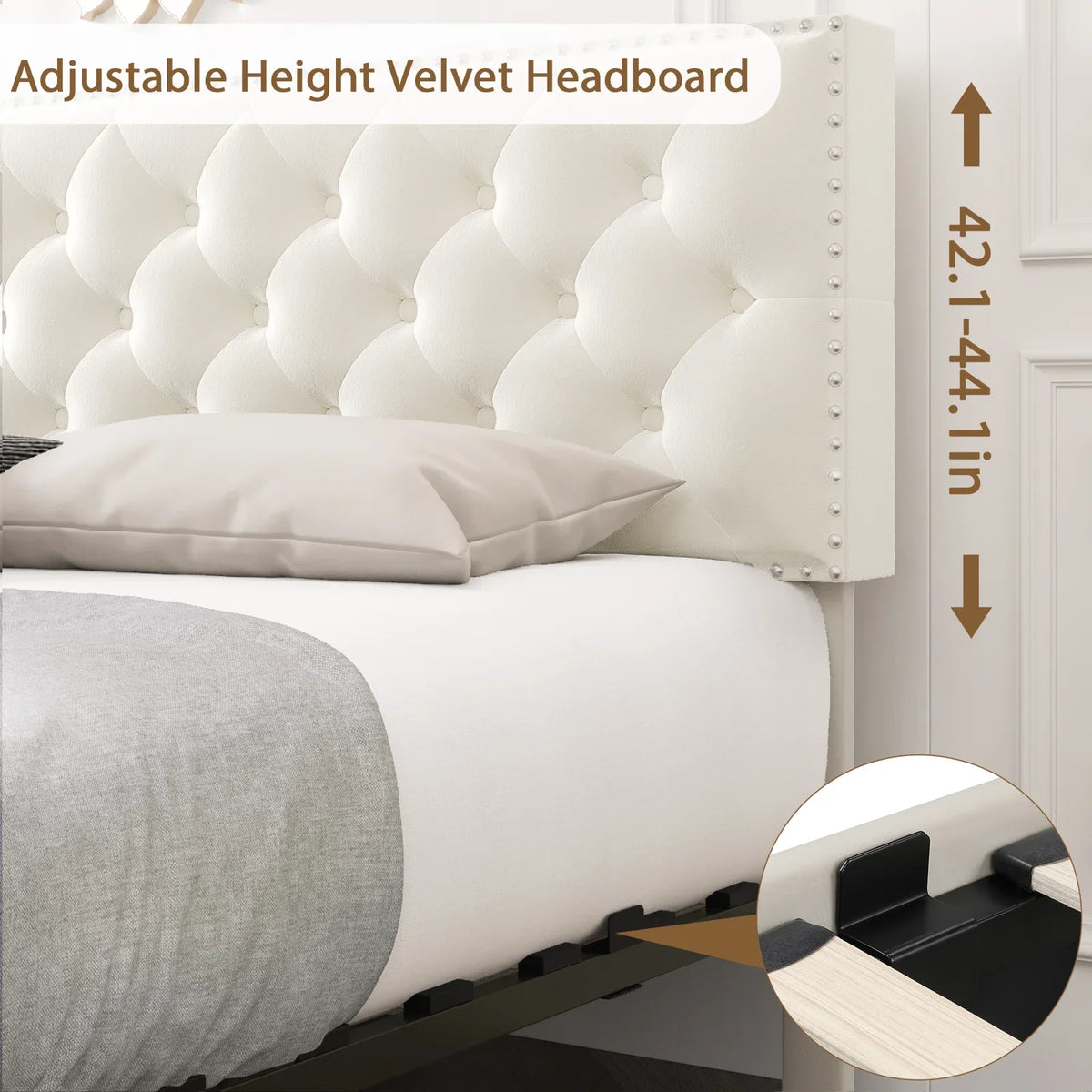 Queen Size Off-White Upholstered Storage Bed with 4 Drawers I78619