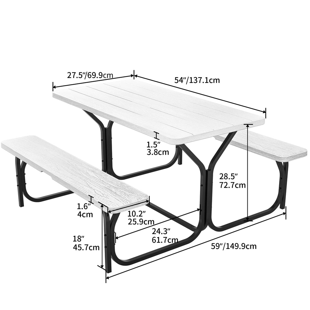 Heavy-Duty Outdoor Picnic Table Set Black H755473