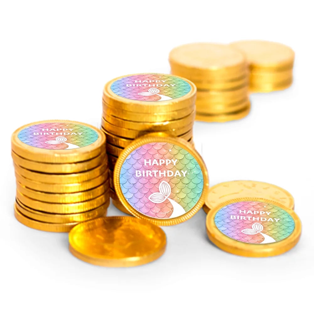 84 Pcs Rainbow Mermaid Candy Party Favors Chocolate Coins B395