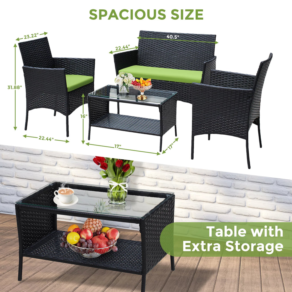 4 Pc PE Rattan Outdoor Furniture Set with Cushions J813283