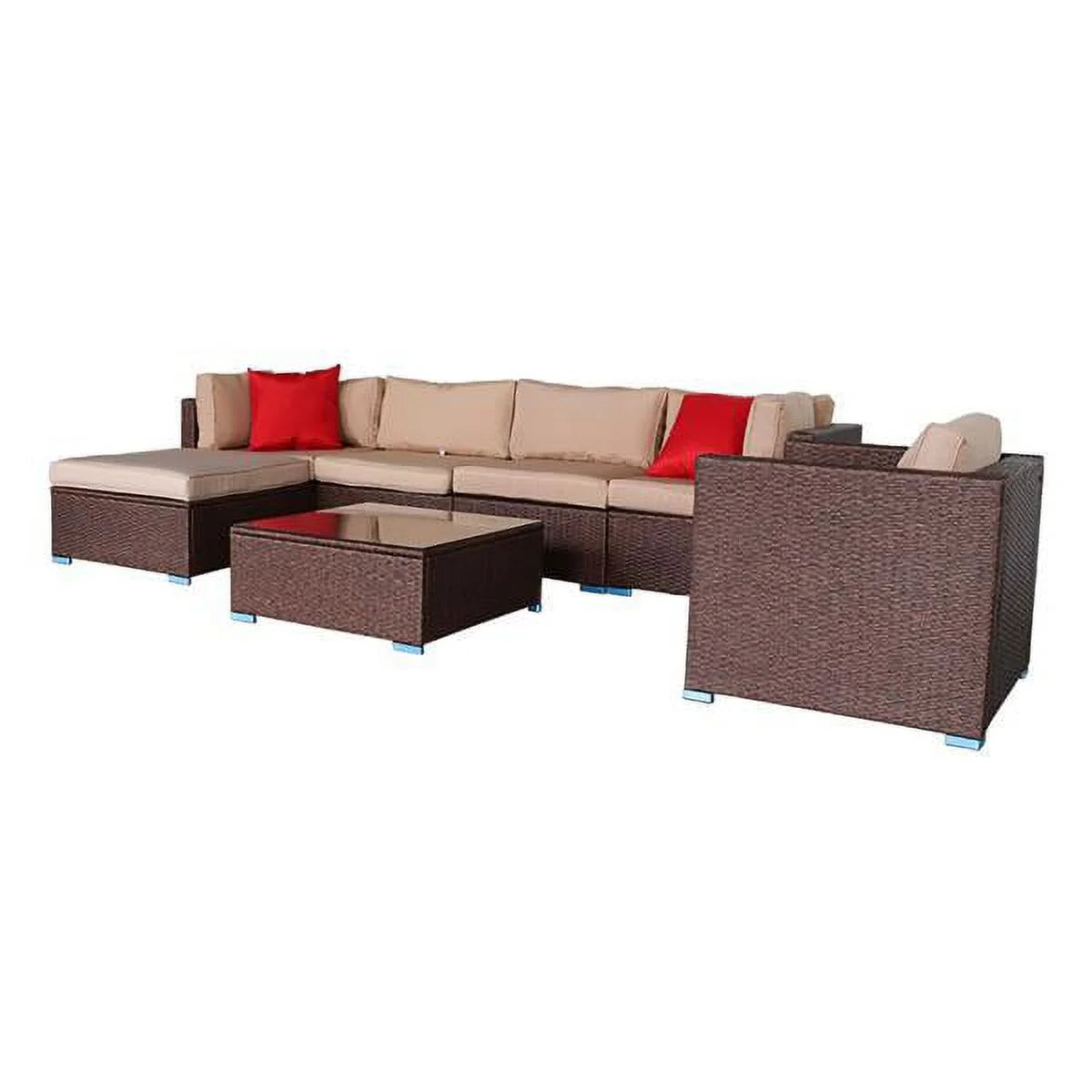 7 Pieces PE Wicker Rattan Corner Sofa Set A917950