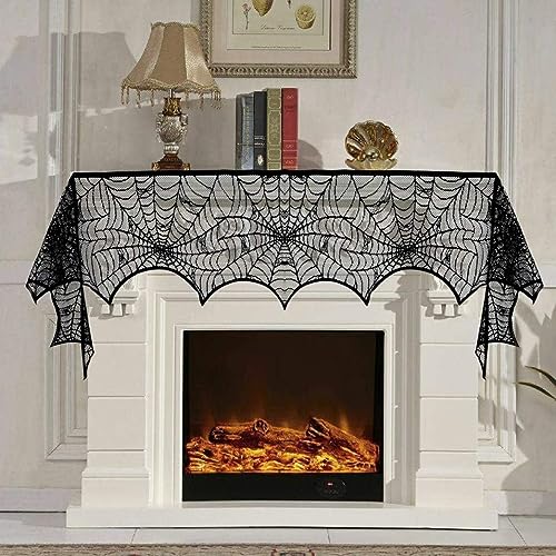 Black Skull Cobweb Fireplace Mantel Scarf D739351