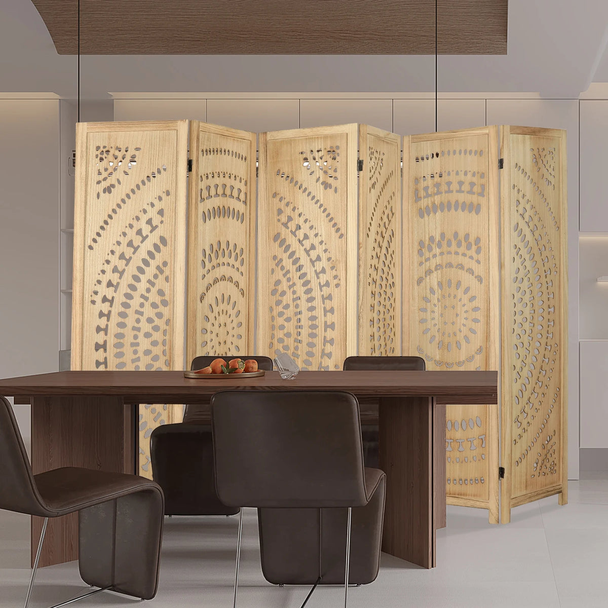 Carved Wood Room Divider and Folding Privacy Screen B32374