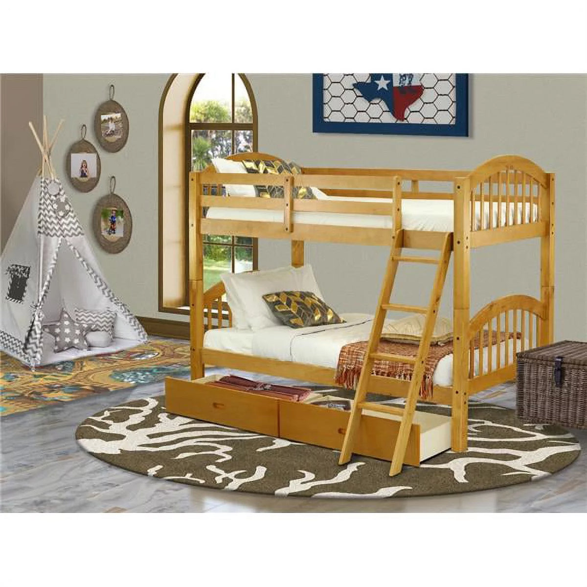 Twin Size Bunk Bed with Under Drawer D261