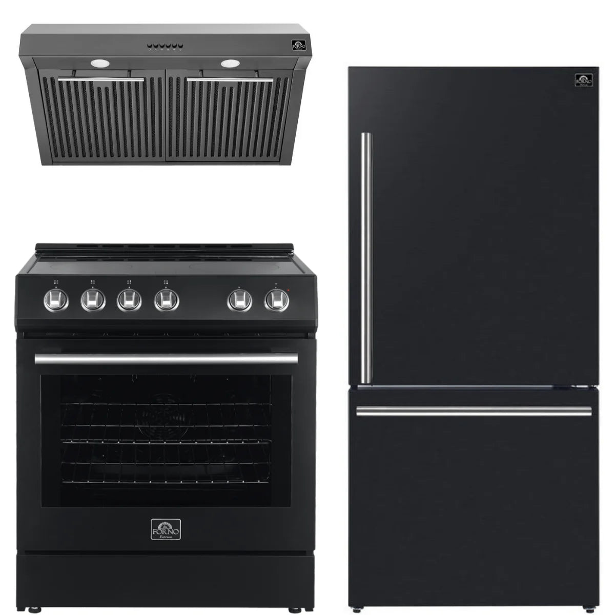 30 Electric Range, Range Hood and Refrigerator in Black F385483
