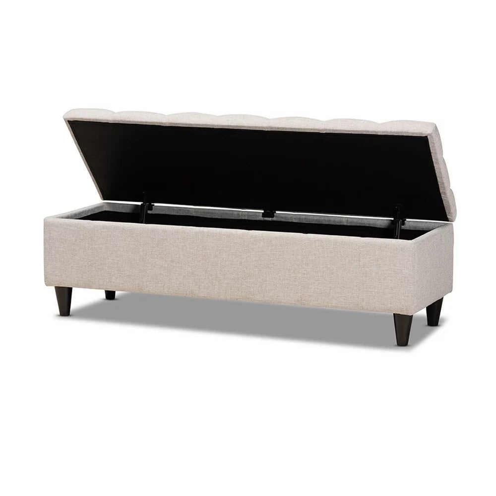 Light Blue Fabric Upholstered Wood Storage Bench Ottoman V160011