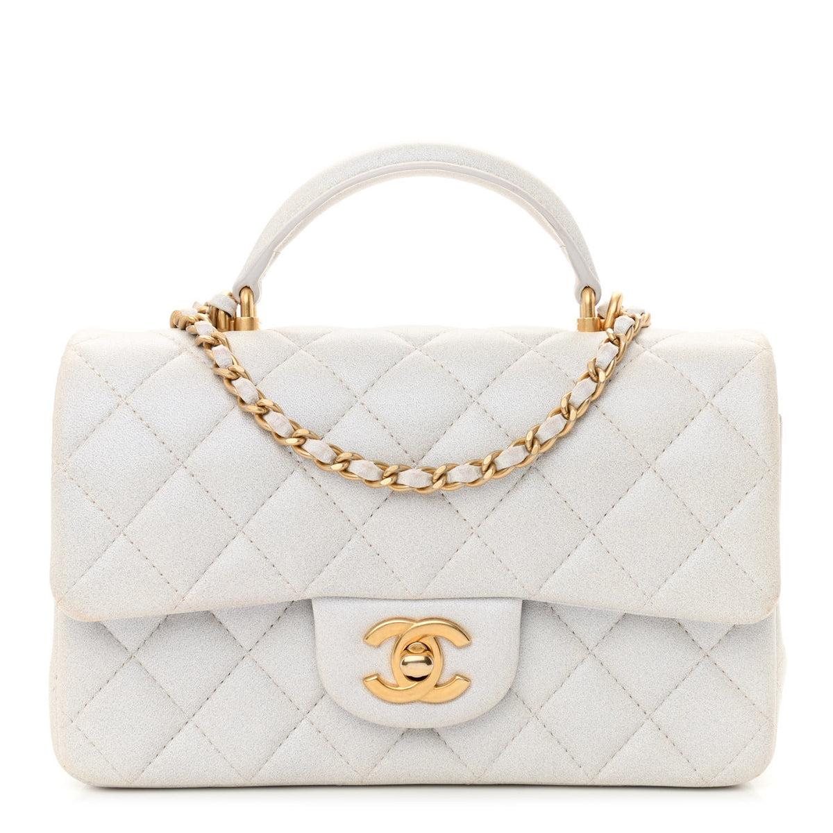 Quilted Mini Top Handle Rectangular Flap White R81058