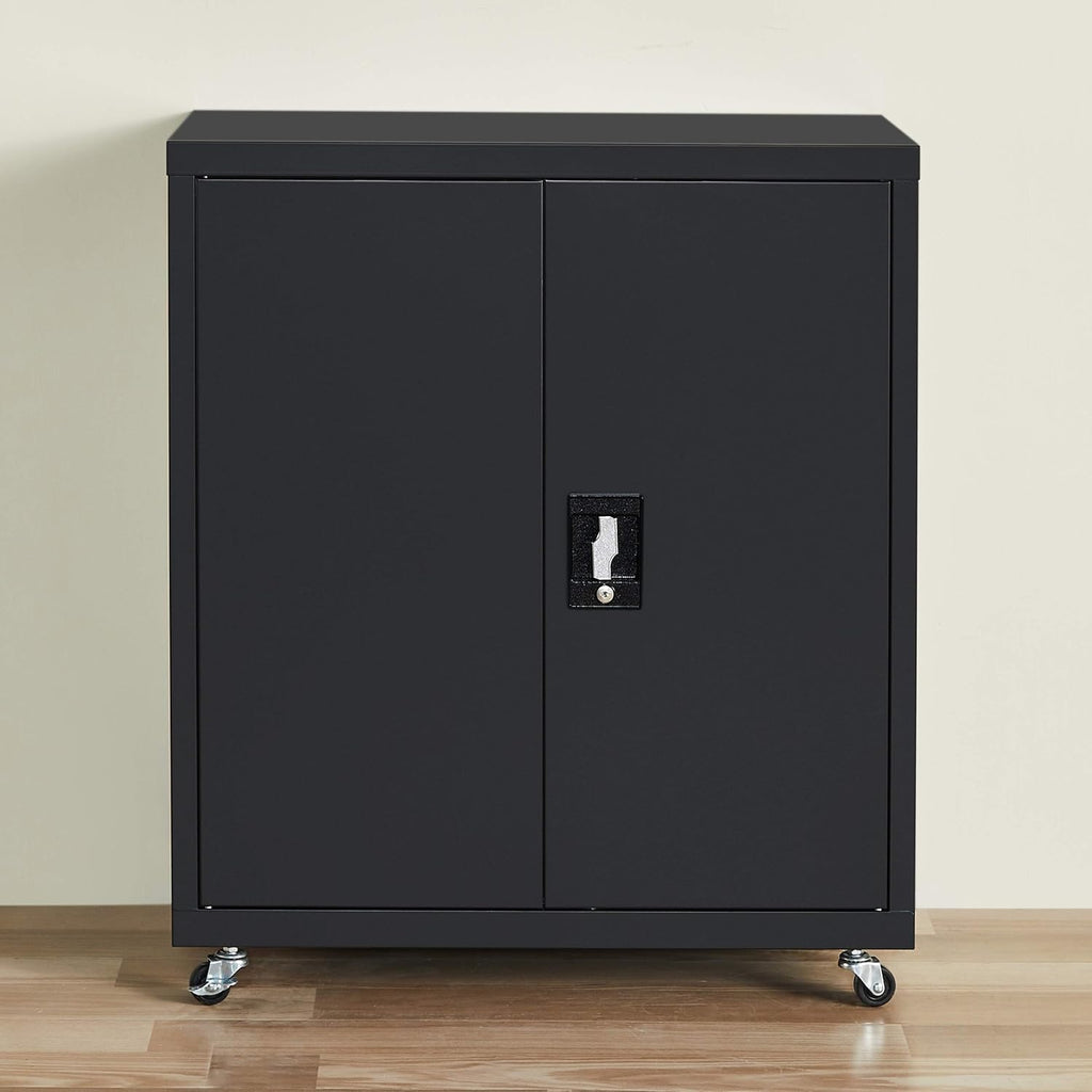 Black Metal Locking Cabinet with Wheels V563857