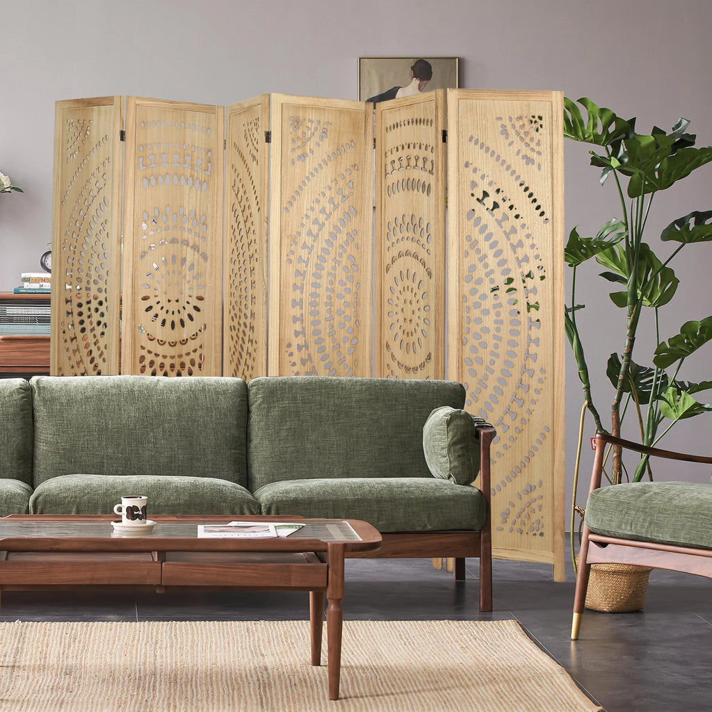 Carved Wood Room Divider and Folding Privacy Screen B32374
