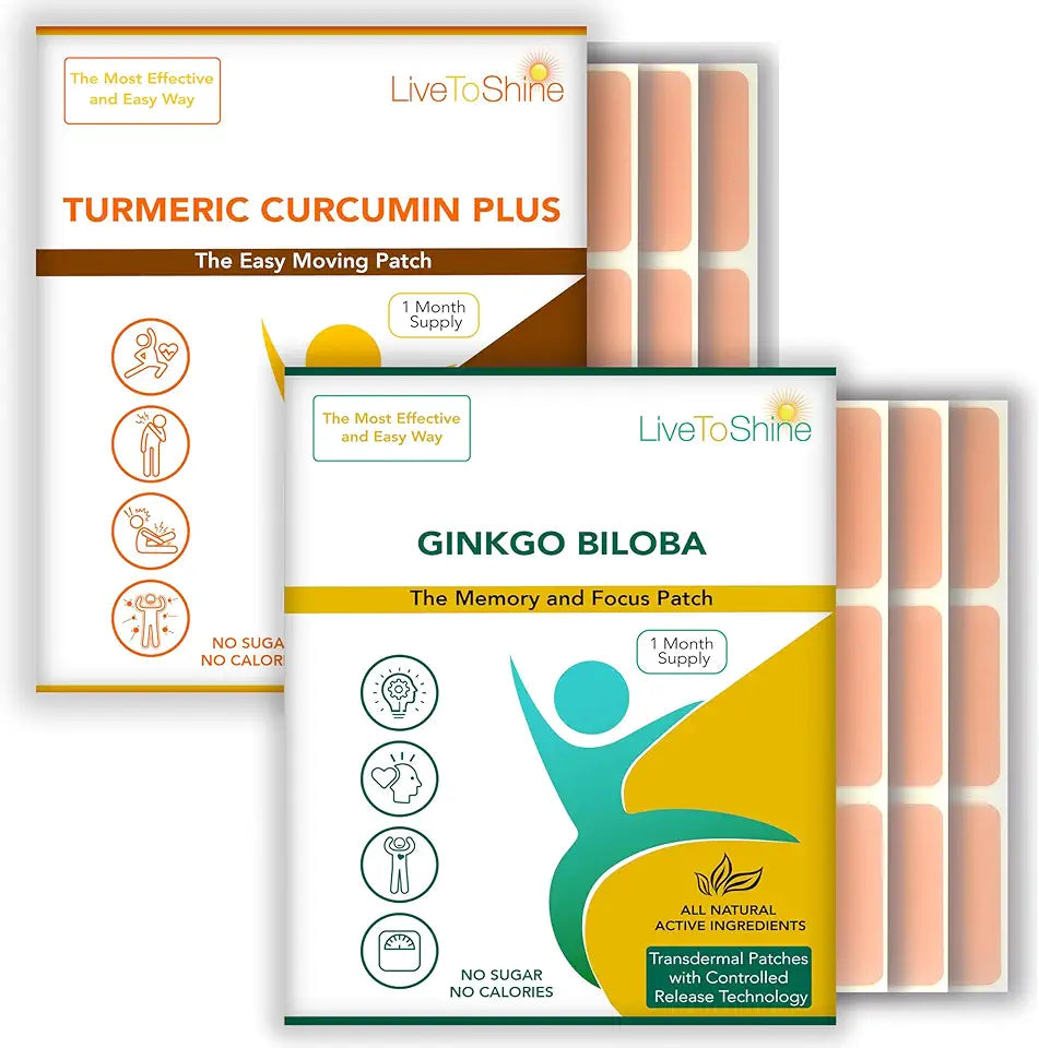 Turmeric Curcumin and Ginkgo Biloba Patch Bundle 2 Packs 30 Day Supply J15377