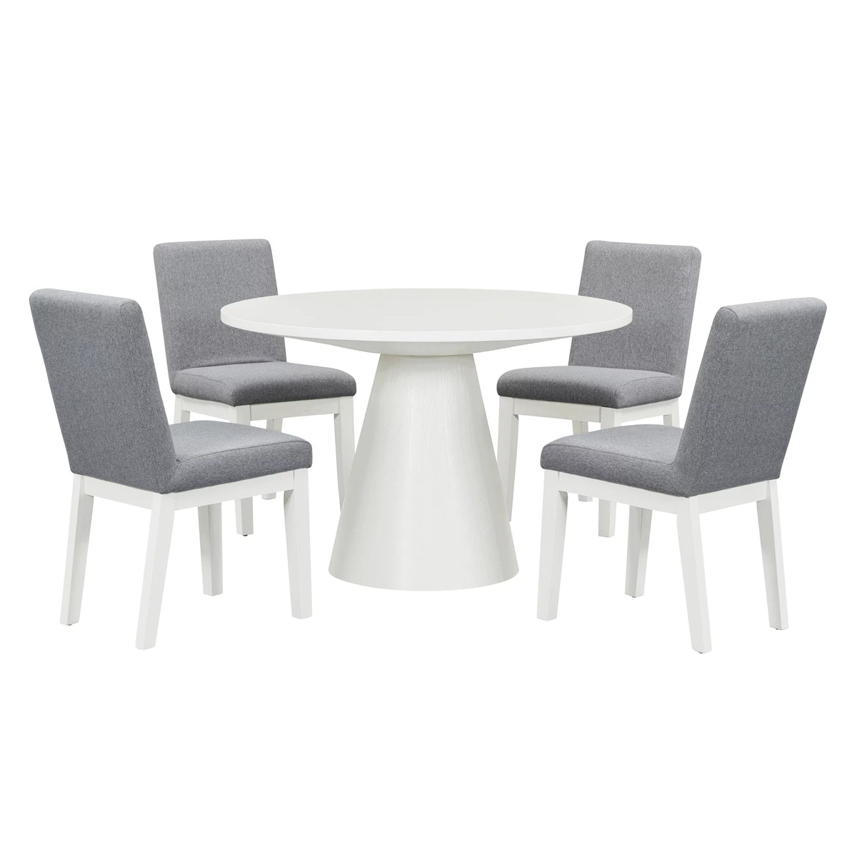 White 5 Piece Round Wood Dining Table Set with 4 Upholstered Chairs F754808
