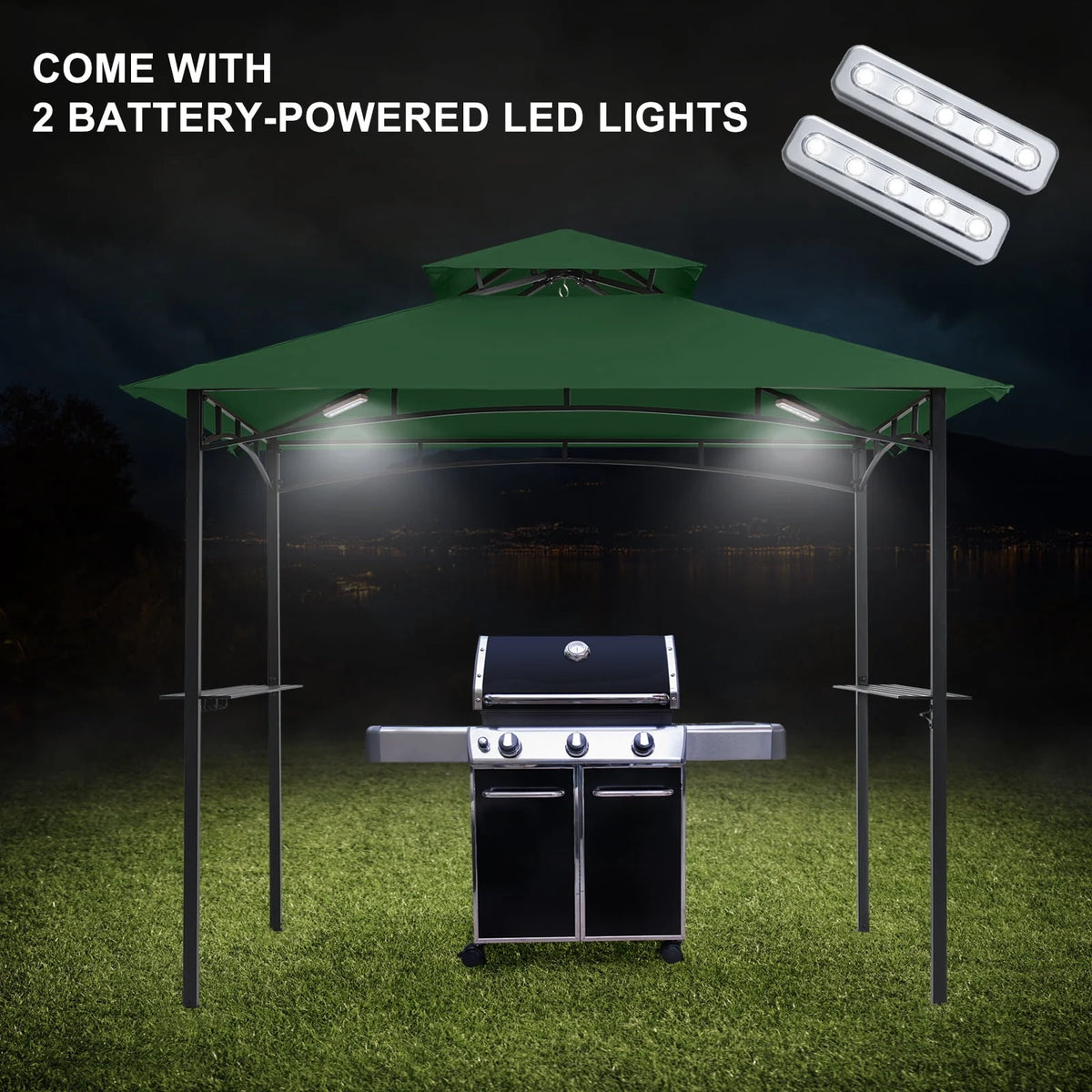 8' x 5' 2-Tiered Grill Gazebo Canopy with 2 LED Lights, Brown A68620
