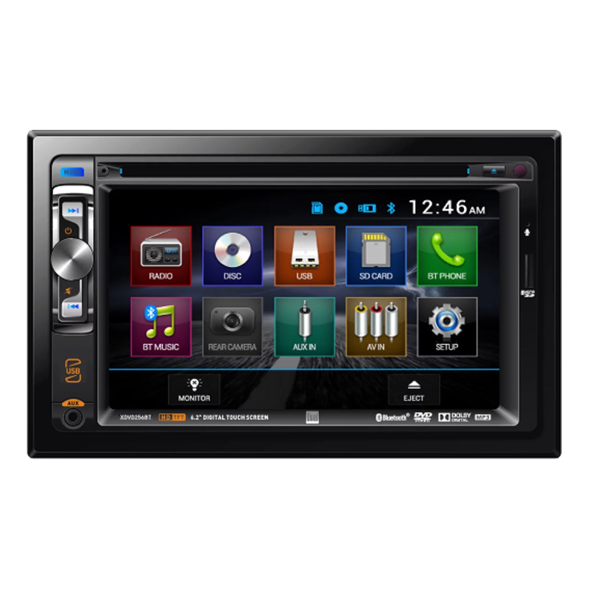 6.2" Touch Screen Double Din DVD Bluetooth USB Receiver and License Plate Mount Rear View Backup Camera V2730
