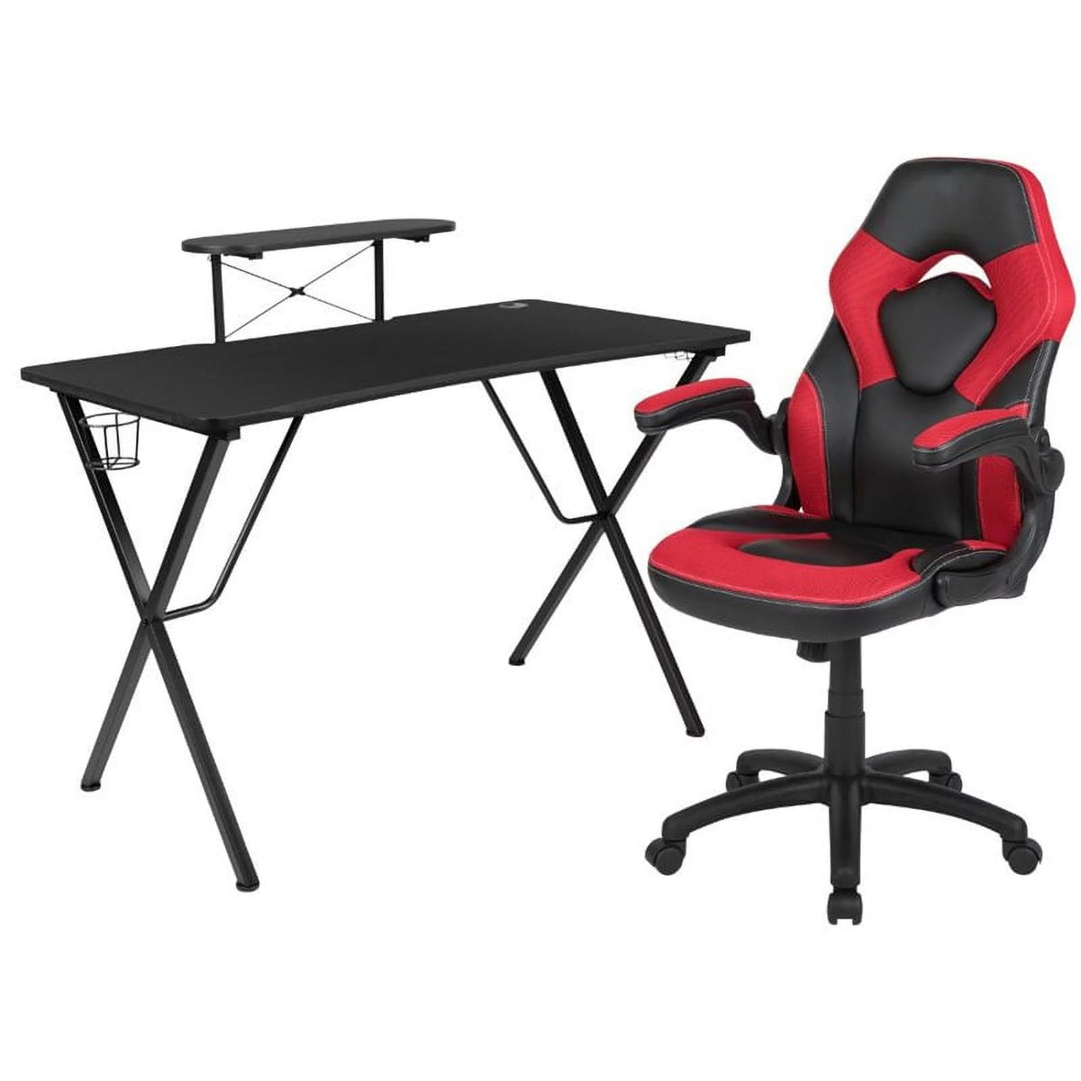 2 Piece Gaming Desk Set with Monitor Stand in Black and Red X41424