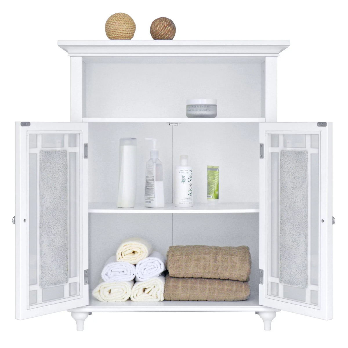 White Wooden Floor Cabinet with Glass Doors N343018
