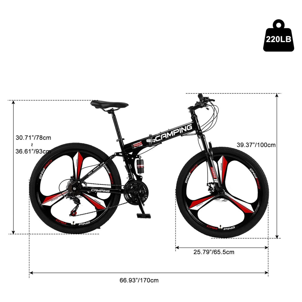 Folding Mountain Bike 21 Speed Black P5544