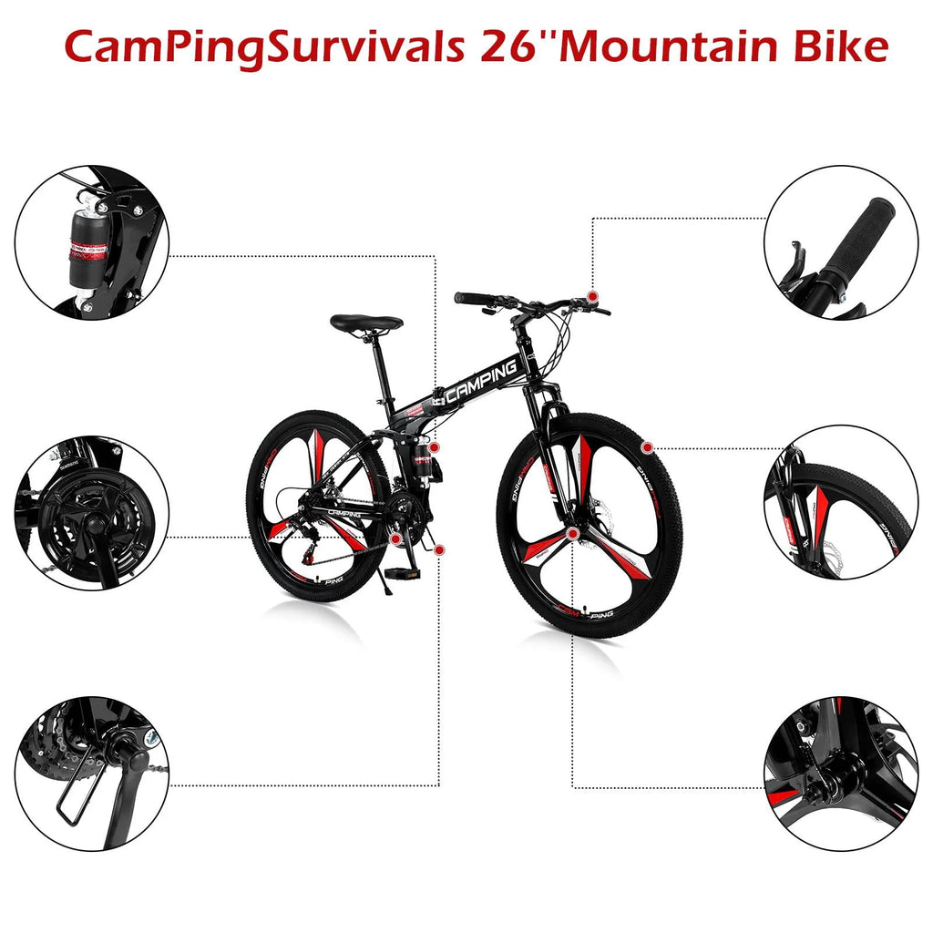 Folding Mountain Bike 21 Speed Black P5544