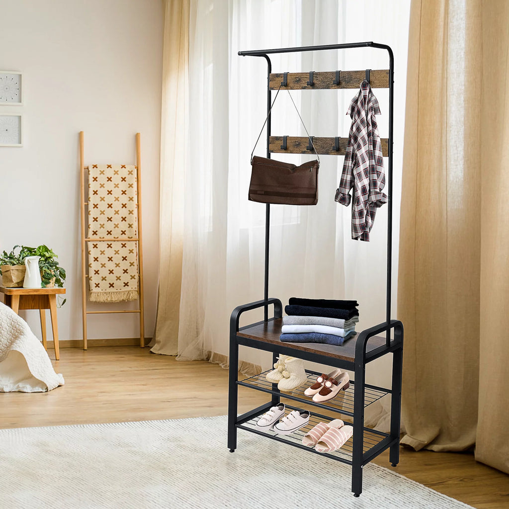 Freestanding Coat Rack with Shoe Bench F30315