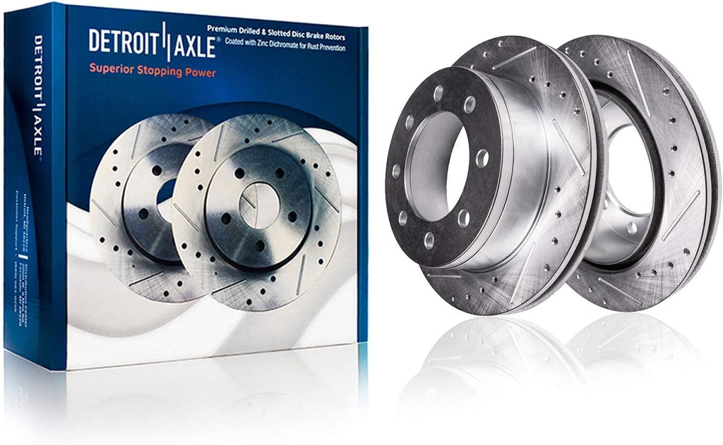 Front and Rear Drilled Slotted Disc Brake Rotors with Ceramic Pads 8pc Set T319123