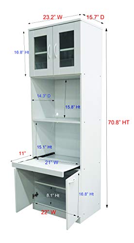 White Tall Kitchen Pantry Microwave Storage Cabinet X571589
