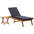 Black Poly Rattan Acacia Wood Adjustable Chaise Lounge Chair D81770