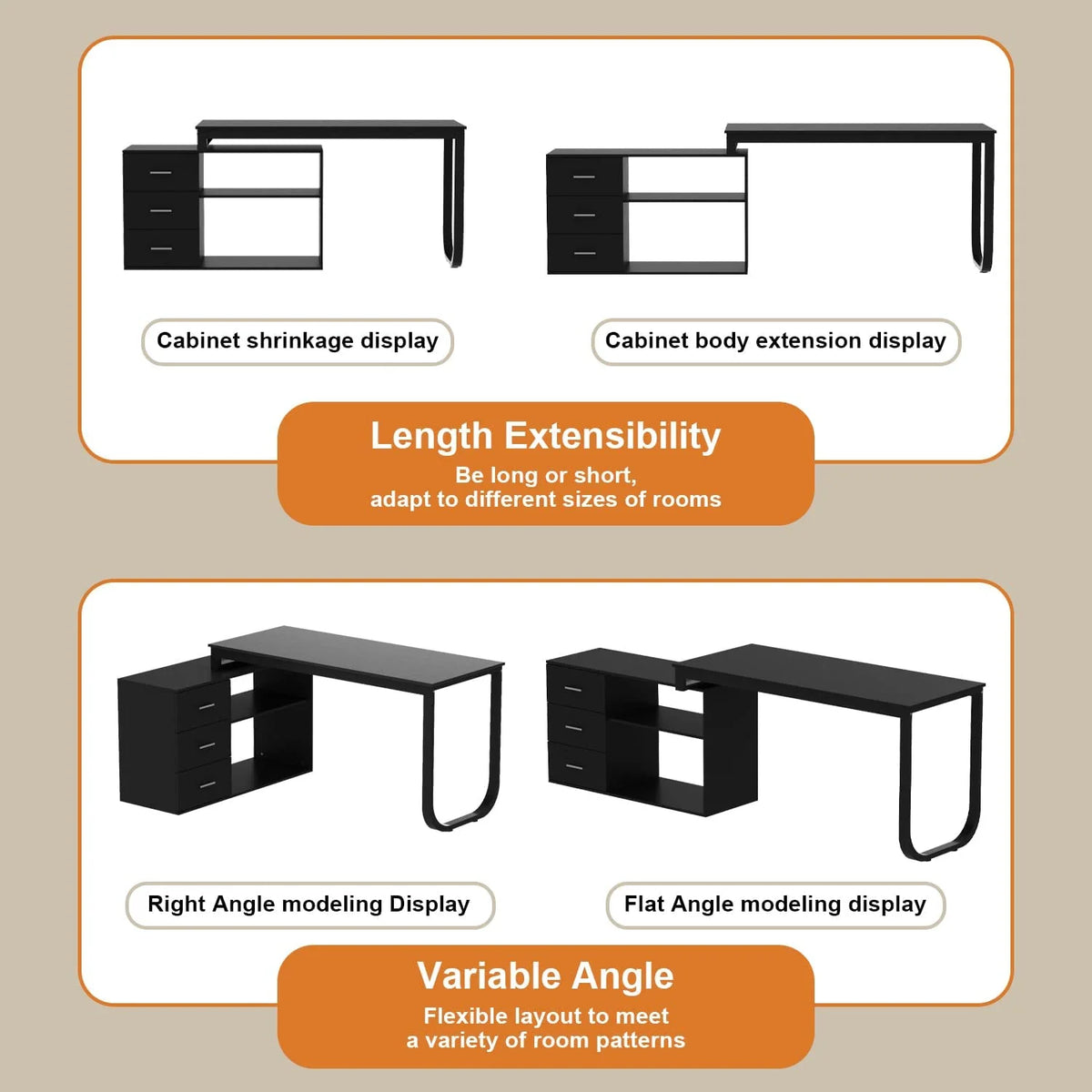 55.1" L-Shaped Office Desk with File Cabinet and 3 Drawers Black X317993