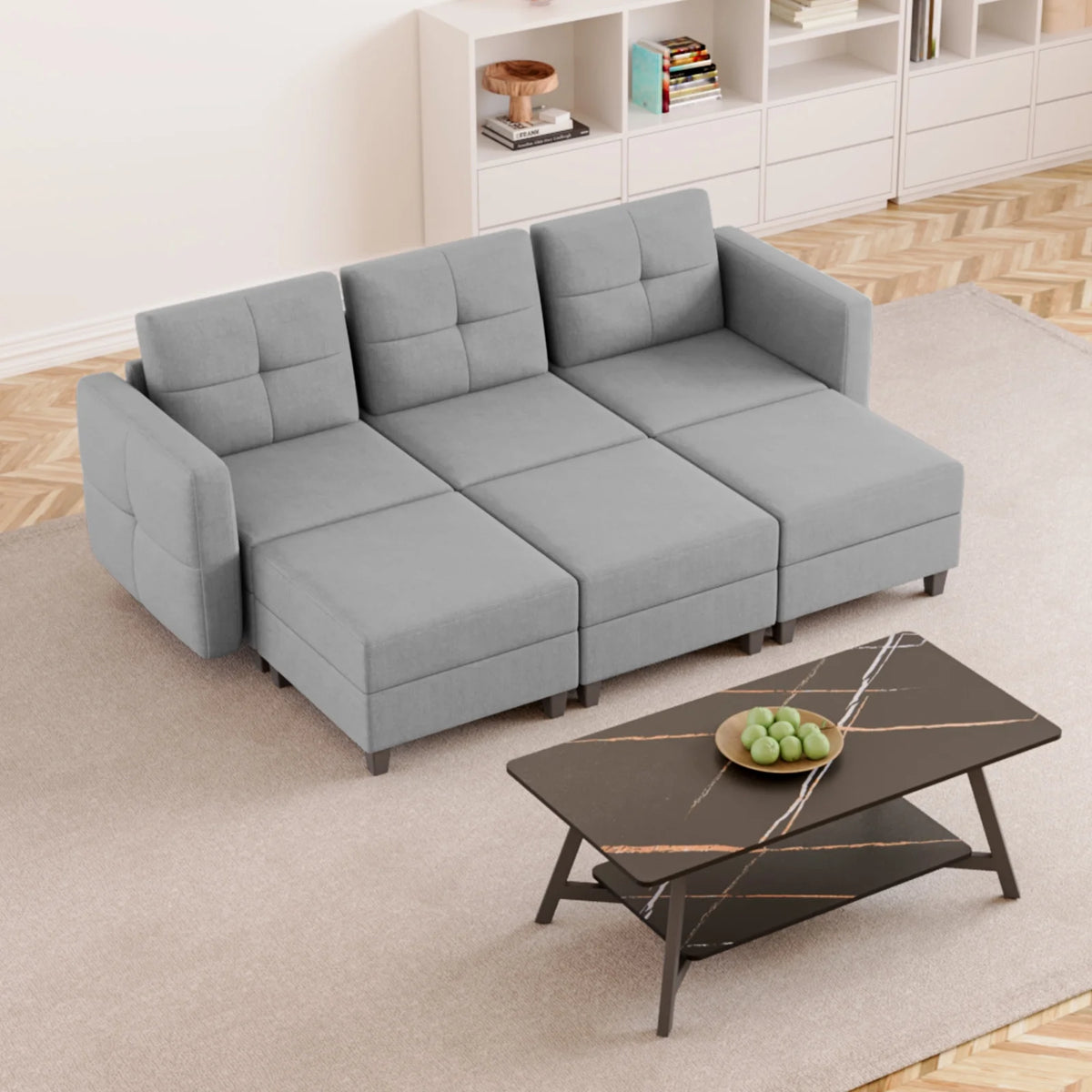 Gray Modular Sectional Sofa with Storage T9645