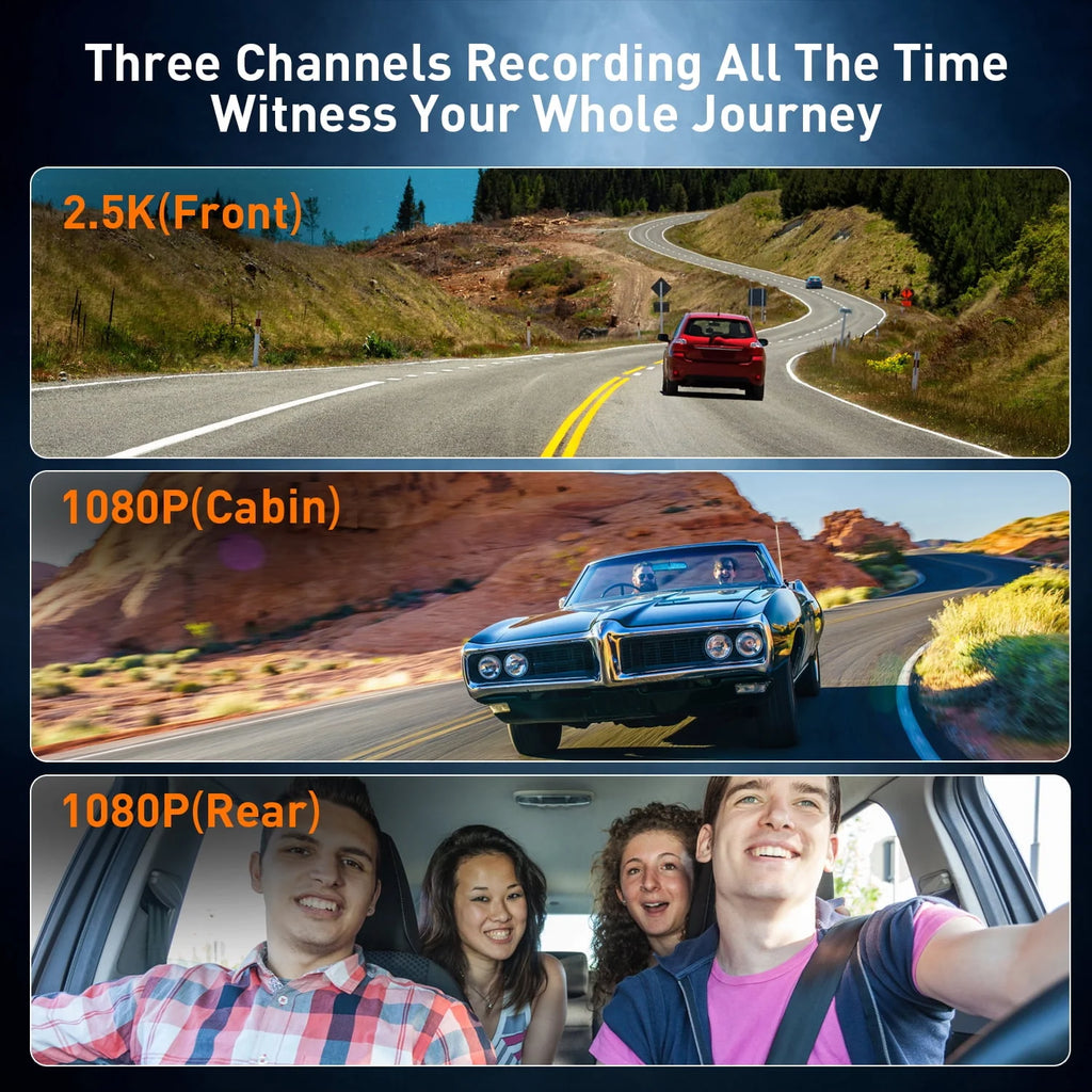 4k 3 Channel Dash Cam with 3 LCD Screen N842