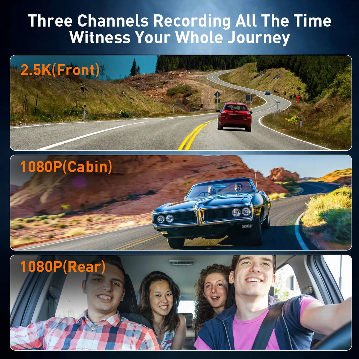 4k 3 Channel Dash Cam with 3 LCD Screen N842