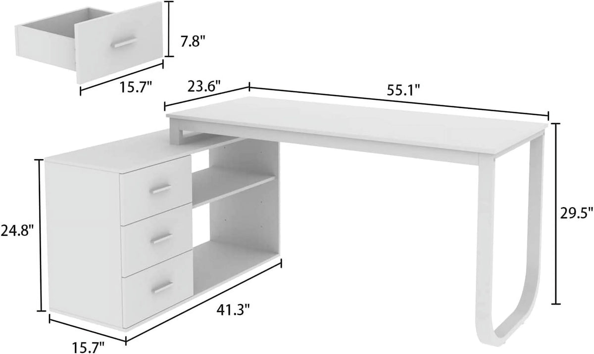 55.1" L-Shaped Office Desk with File Cabinet and 3 Drawers Black X317993