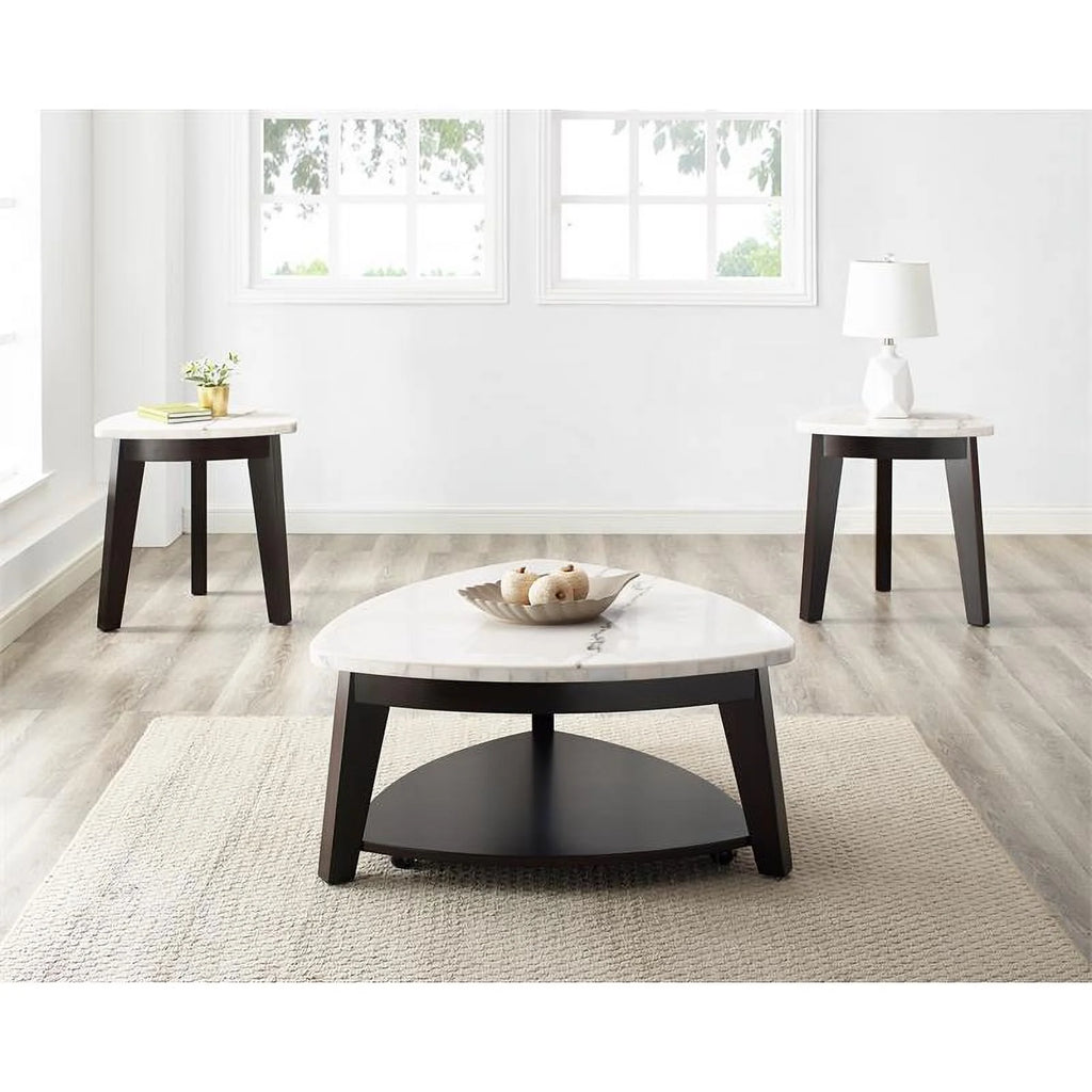 White Marble Top End Table with Black Base T90554