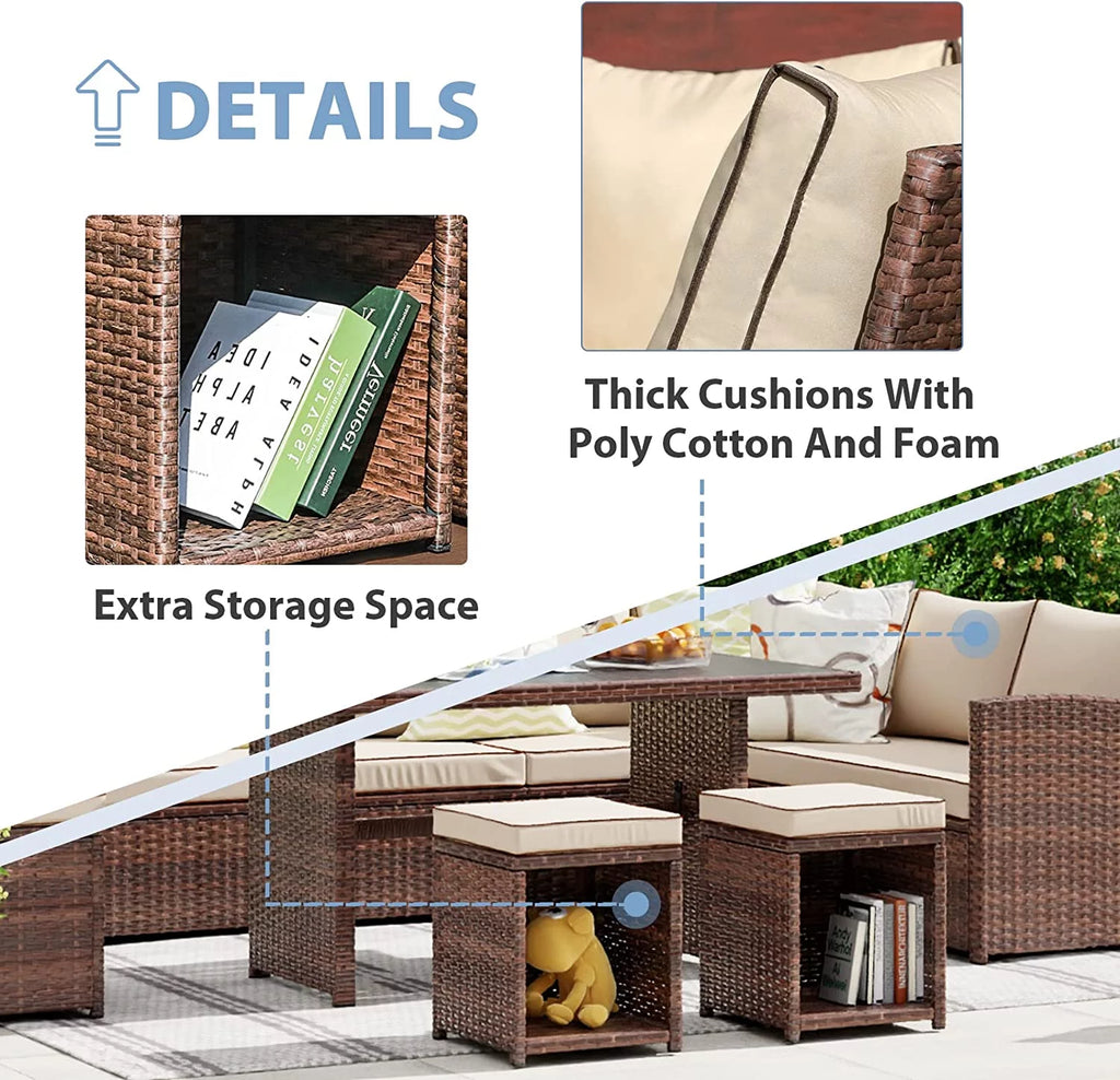 7 Pieces PE Rattan Wicker Patio Sofa Set C9626