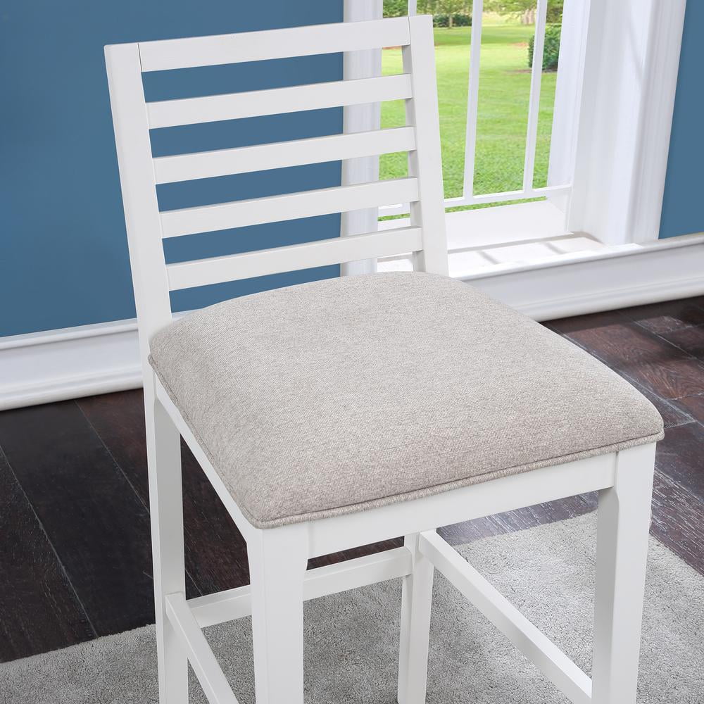 White Solid Wood Gray Fabric Bar Stool A1519