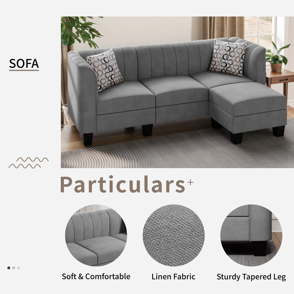 Black L Shaped Linen Fabric Sectional Sofa N842