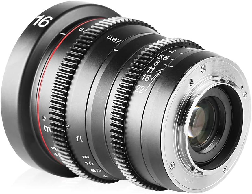 16mm T2.2 Manual Focus Wide Angle Prime Cinema Lens for M43 Mount X451