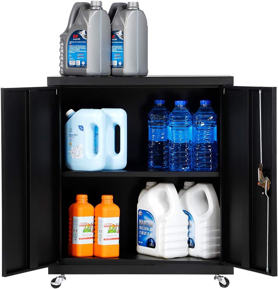 Black Metal Locking Cabinet with Wheels V563857