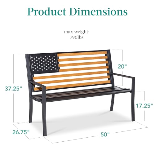 2-Person Steel Indoor/Outdoor Bench with American Flag, 790lb Capacity - Black K476482