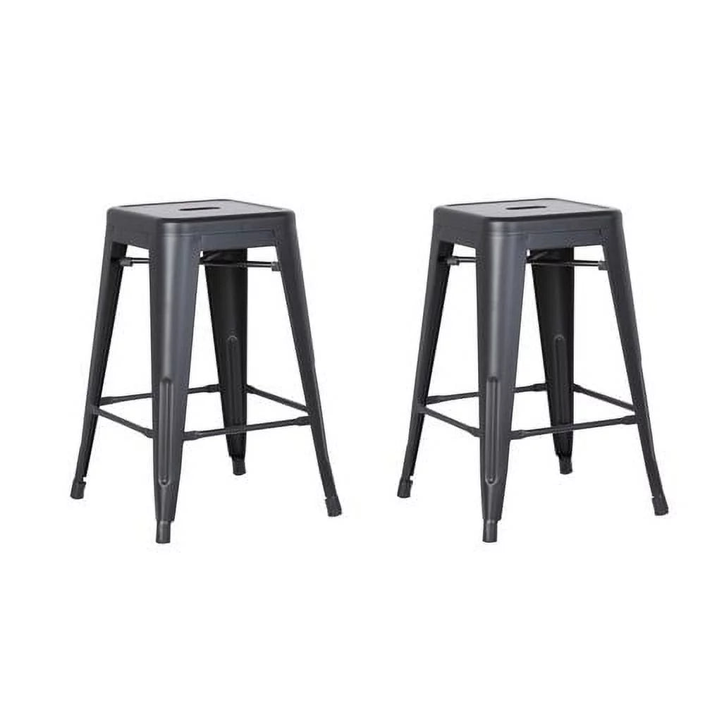 Matte Black 24-inch Metal Barstool Set of 2 H15801