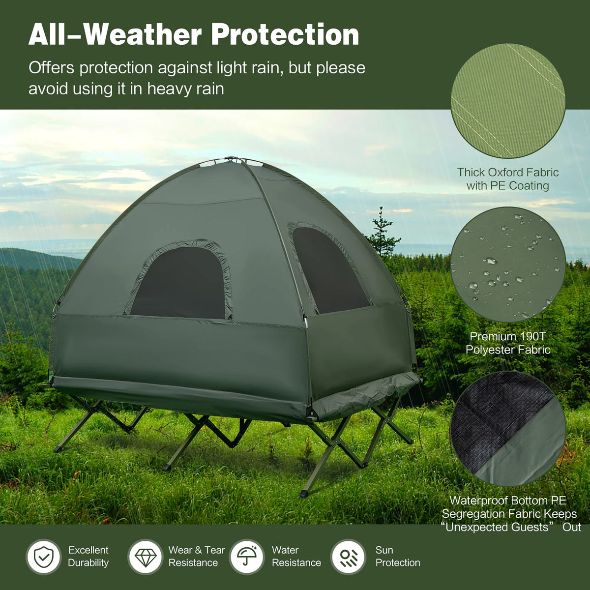 2-Person Pop-Up Tent Camping Cot with Air Mattress and Sleeping Bag H383