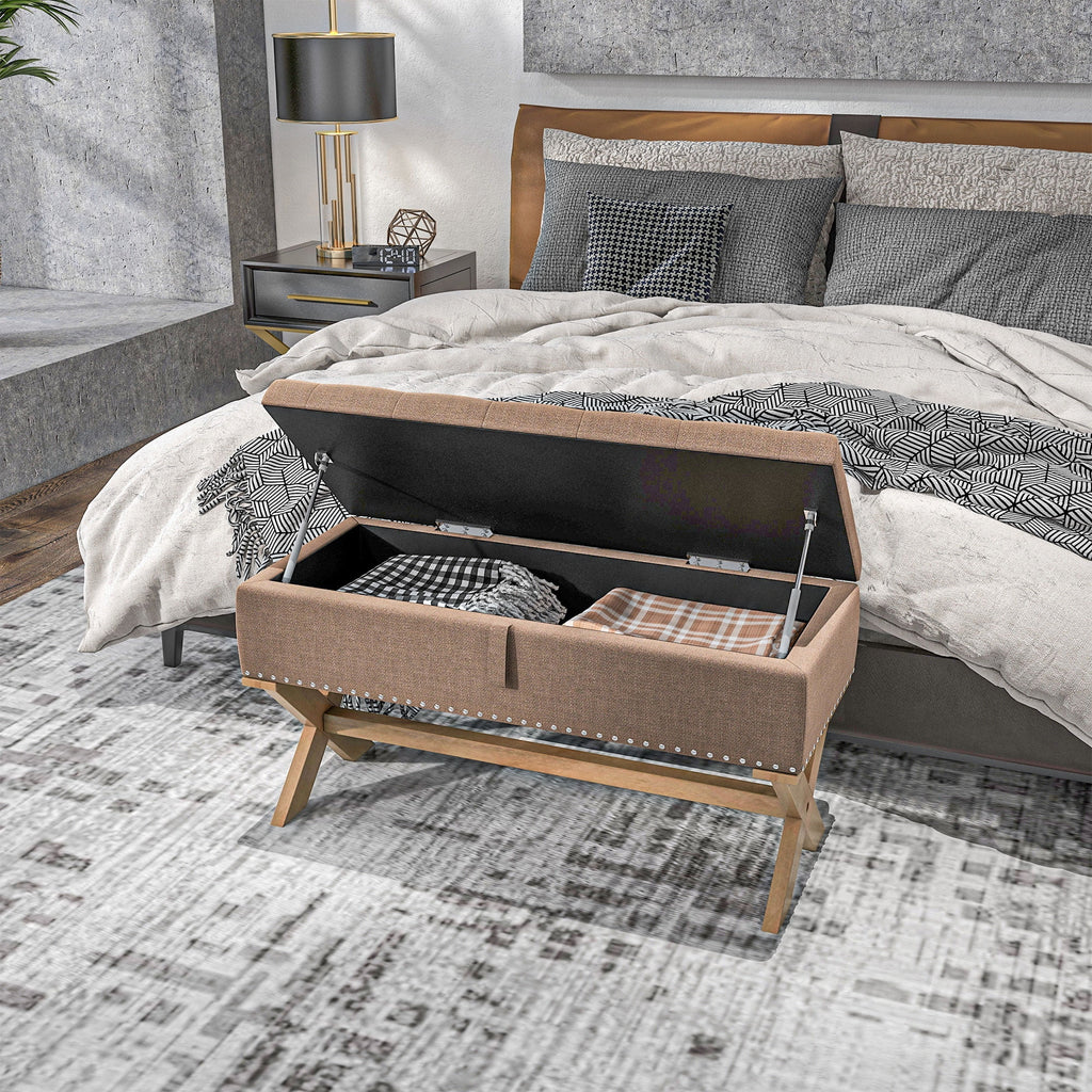 Upholstered Bench with Wood Legs Z17196